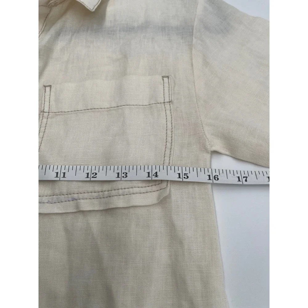 Zara 100% Linen Romper Jumpsuit Sheer Cream Beige Utility Beach Travel Size‎ XS